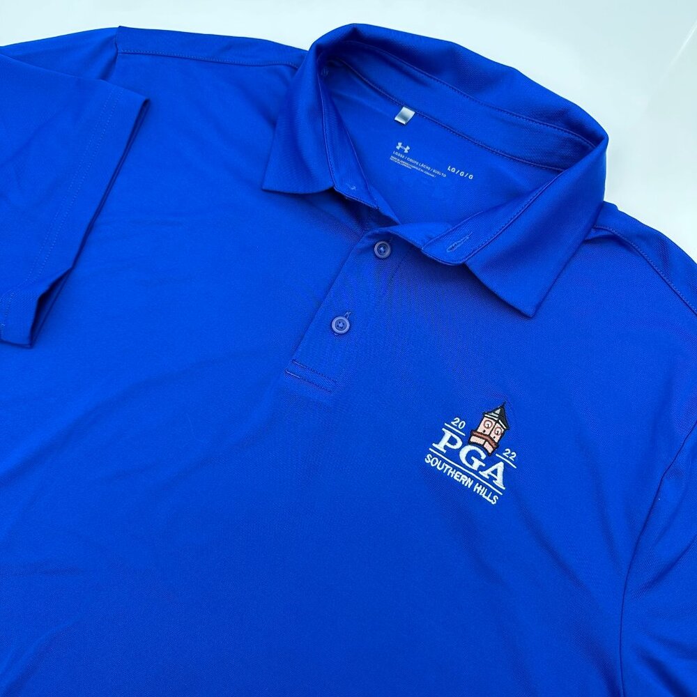 Under Armour‎ Men's T2 Green 2022 PGA Championship Golf Polo, Size L, Royal Blue